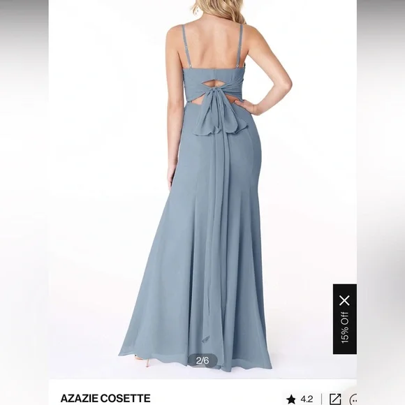 Azazie ‘Cosette’ Bridesmaids Dress Dusty Blue Chiffon - Picture 2 of 10